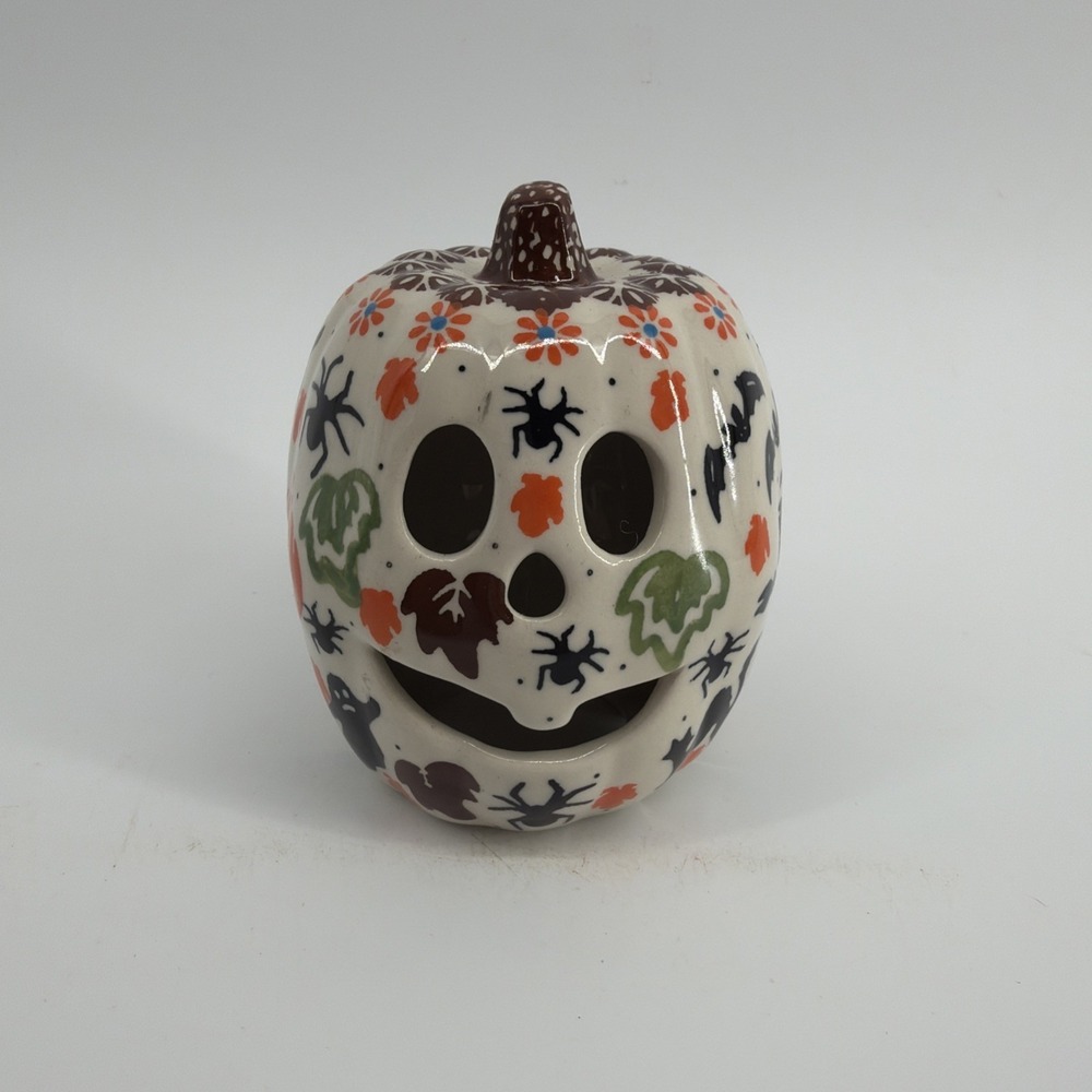 Unikat Polish Pottery Hand-Painted Halloween Jack o' Lantern Pumpkin